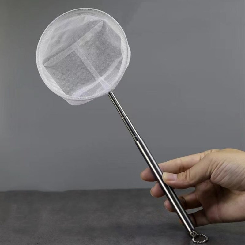 3D Fish Tank Fishing Net Stainless Steel Retractable Fish Shrimp Fish Net Pocket, Color: Large Round White