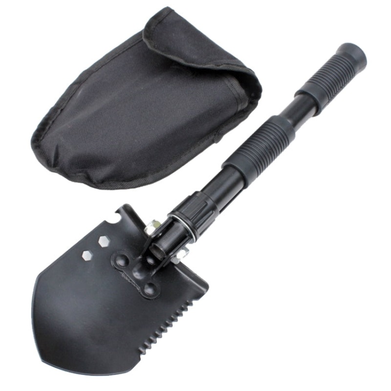 Multifunctional Thickened Double Grip Shovel Outdoor Camping Folding Shovel (Black)