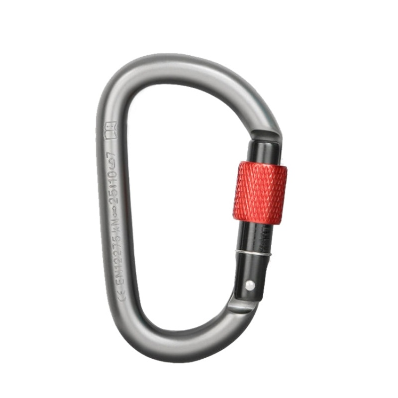 25kn Climbing Carabiner Aluminum Alloy D-Shape Screw Gate Lock (Gray)