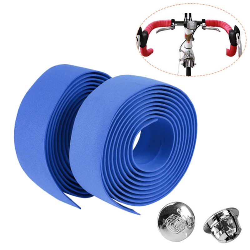 1 Pair Cycling Road Bike Sports Bicycle Cork Handlebar Tape Wrap + 2 Bar Plug(Blue)